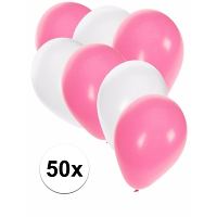 50X ballonnen   27 cm   wit / lichtroze versiering