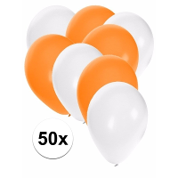 50X ballonnen / 27 cm   wit / oranje versiering