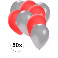 50X ballonnen   27 cm   zilver / rode versiering