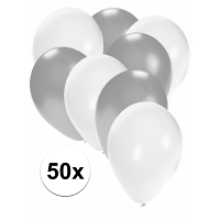 50X ballonnen   27 cm   zilver / witte versiering