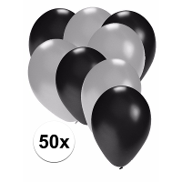 50X ballonnen   27 cm   zilver / zwarte versiering