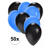50X ballonnen   27 cm   zwart / blauwe versiering