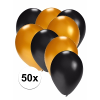50X ballonnen   27 cm   zwart / goud versiering