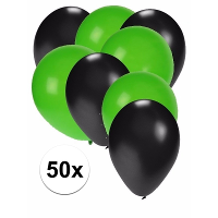 50X ballonnen   27 cm   zwart / groene versiering