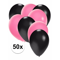 50X ballonnen   27 cm   zwart / lichtroze versiering