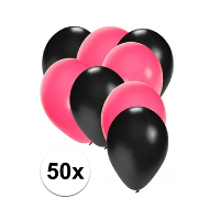 50X ballonnen   27 cm   zwart / roze versiering