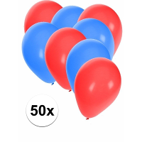 50X stuks ballonnen   blauw en rood   ronde knoopballonnen   versiering   feestartikelen