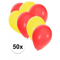 50X stuks ballonnen   geel en rood   ronde knoopballonnen   versiering   feestartikelen