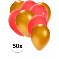 50X stuks ballonnen   goud en rood   ronde knoopballonnen   versiering   feestartikelen