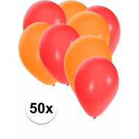 50X stuks ballonnen   oranje en rood   ronde knoopballonnen   versiering   feestartikelen