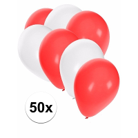 50X stuks ballonnen   wit en rood   ronde knoopballonnen   versiering   feestartikelen