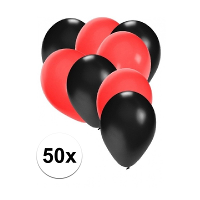 50X stuks ballonnen   zwart en rood   ronde knoopballonnen   versiering   feestartikelen