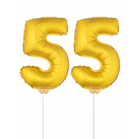 55 Jaar leeftijd feestartikelen   versiering cijfers   goud   ballonnen op stokje   van 41 cm