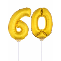 60 Jaar leeftijd feestartikelen   versiering cijfers   goud   ballonnen op stokje   van 41 cm