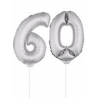 60 Jaar leeftijd feestartikelen   versiering cijfers   zilver   ballonnen op stokje   van 41 cm