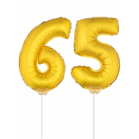 65 Jaar leeftijd feestartikelen   versiering cijfers   ballonnen op stokje   van 41 cm   goud