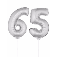 65 Jaar leeftijd feestartikelen   versiering cijfers   zilver   ballonnen op stokje   van 41 cm