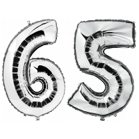 65 Jaar zilveren folie ballonnen 88 cm leeftijd/cijfer