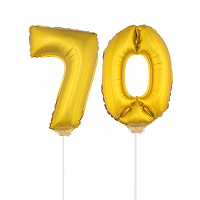70 Jaar leeftijd feestartikelen   versiering cijfers   ballonnen op stokje   van 41 cm   goud