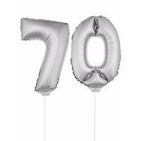 70 Jaar leeftijd feestartikelen   versiering cijfers   zilver   ballonnen op stokje   van 41 cm