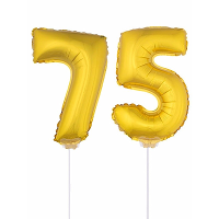 75 Jaar leeftijd feestartikelen   versiering cijfers   ballonnen op stokje   van 41 cm   goud