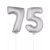 75 Jaar leeftijd feestartikelen   versiering cijfers   zilver   ballonnen op stokje   van 41 cm