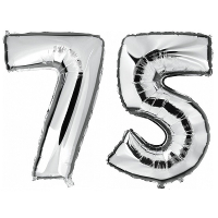 75 Jaar   zilver   folie ballonnen   88 cm   leeftijd/cijfer
