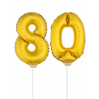 80 Jaar leeftijd feestartikelen   versiering cijfers   goud   ballonnen op stokje   van 41 cm