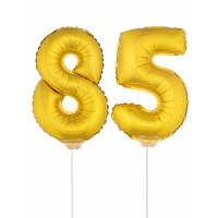 85 Jaar leeftijd feestartikelen   versiering cijfers   goud   ballonnen op stokje   van 41 cm