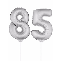 85 Jaar leeftijd feestartikelen   versiering cijfers   zilver   ballonnen op stokje   van 41 cm