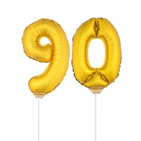 90 Jaar leeftijd feestartikelen   versiering cijfers   goud   ballonnen op stokje   van 41 cm