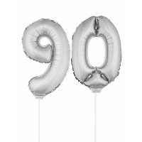 90 Jaar leeftijd feestartikelen   versiering cijfers   zilver   ballonnen op stokje   van 41 cm