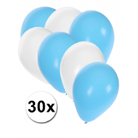 Ballonnen in het wit en lichtblauw   30x stuks   27 cm   lichtblauwe / witte versiering   feestartik