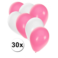 Ballonnen in het wit en lichtroze   30x stuks   27 cm   lichtroze / witte versiering   feestartikele