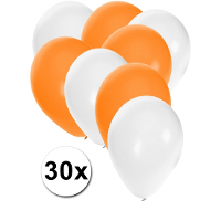 Ballonnen in het wit en oranje   30x stuks   27 cm   oranje / witte versiering   feestartikelen