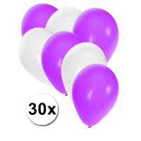 Ballonnen in het wit en paars   30x stuks   27 cm   paarse / witte versiering   feestartikelen