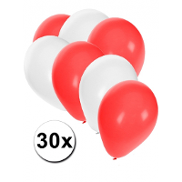 Ballonnen in het wit en rood   30x stuks   27 cm   rode / witte versiering   feestartikelen
