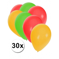 Ballonnen rood/geel/groen   30x stuks   Carnaval thema kleuren   feestartikelen