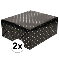 Cadeaupapier   2x   zwart met sterren   150 x 70 cm   inpakpapier   rol kadopapier   Kerst