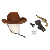 Cowboy accessoire set   bruin   voor volwassenen   hoed   badge   pistool
