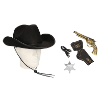Cowboy accessoire set   zwart   voor volwassenen   hoed   badge   wapen