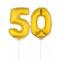 Gouden opblaas cijfer 50   op stokjes van 41 cm   leeftijd versiering   verjaardag
