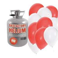 Helium tank met 50x ballonnen   rood / wit   Heliumgas   thema feest ballonnen pakket