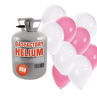 Helium tank met 50x ballonnen   roze/wit   Heliumgas   thema feest ballonnen pakket