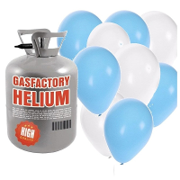 Helium tank met 50x ballonnen   wit/blauw   Heliumgas   thema feest ballonnen pakket