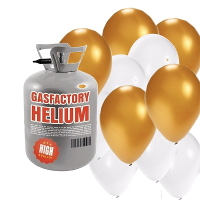 Helium tank met 50x ballonnen   wit/goud   Heliumgas   thema feest ballonnen pakket