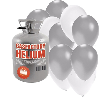 Helium tank met 50x ballonnen   zilver / wit   Heliumgas   thema feest ballonnen pakket