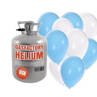 Helium tank met jongen geboren 30 ballonnen