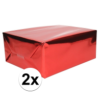 Inpakpapier   2x   rol   400 x 50 cm   metallic rood   cadeaupapier
