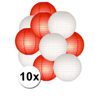 Lampionnen pakket   rood en wit   10x stuks   Dia 25 cm   papier   versiering